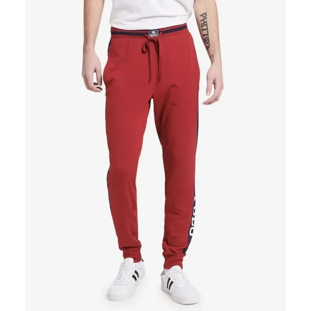 Polo Ralph Lauren Men's M Red‎ Jogger Pants Side Logo Stripe Drawstring Casual